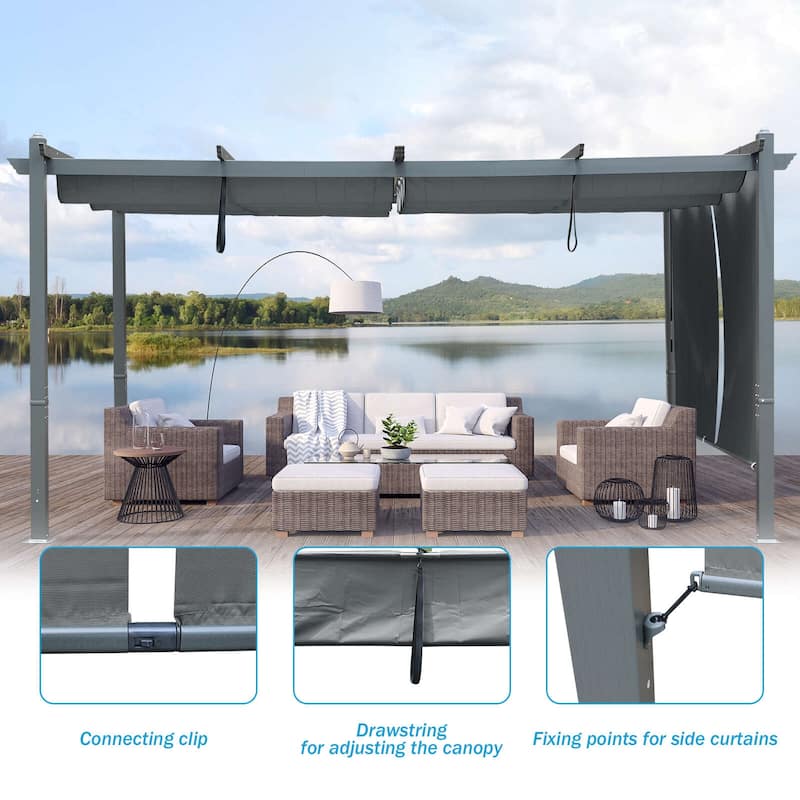 Aoodor 12' x 16' Outdoor Pergola with Retractable Shade Canopy