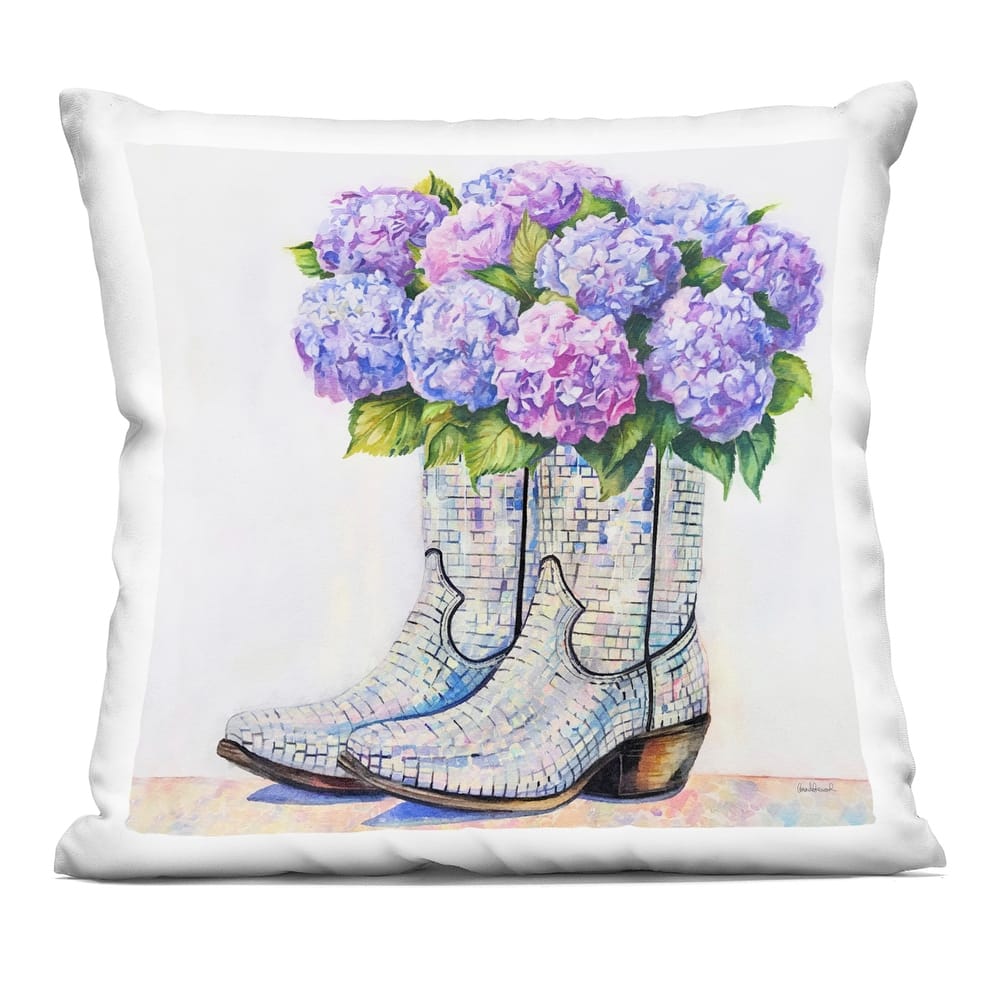 Stupell Hydrangea Filled Cowgirl Boots Decorative Printed Throw Pillow Design by Amanda Greenwood