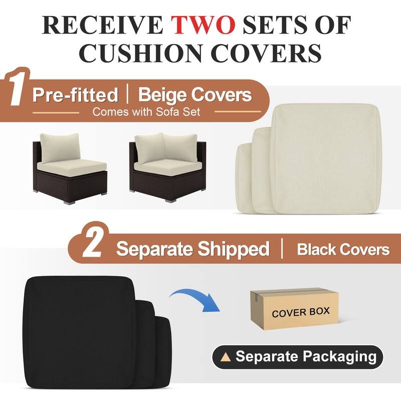 FINCATI Outdoor 7-piece Extra Large High Back Patio Furniture Set with Propane Gas Fire Pit Table, Conversation Wicker Couch Set