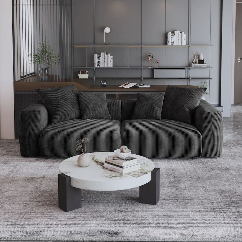 Corduroy Upholstered Deep Seat Comfy Sofa&Couches with Solid Wood Legs for Living Room - Black