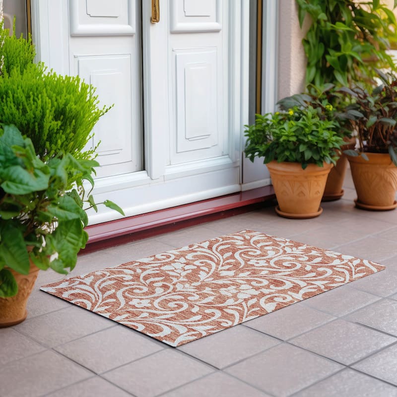 Machine Washable Indoor/ Outdoor Chantille Traditional Elegant Rug - Salmon - 1'8" x 2'6"