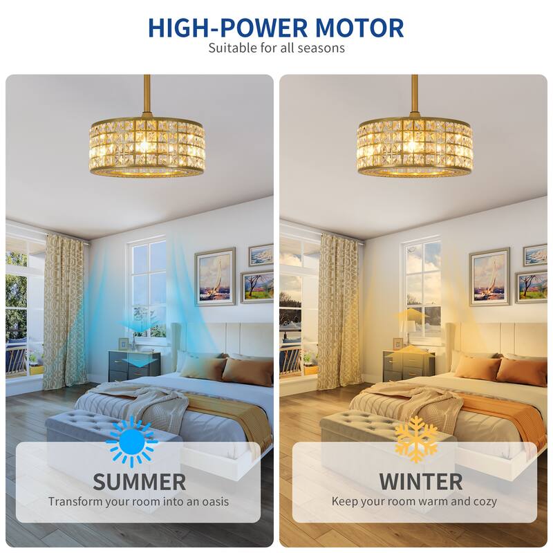 Moasis 18" Crystal Caged Ceiling Fans 8 Leaf Fan
