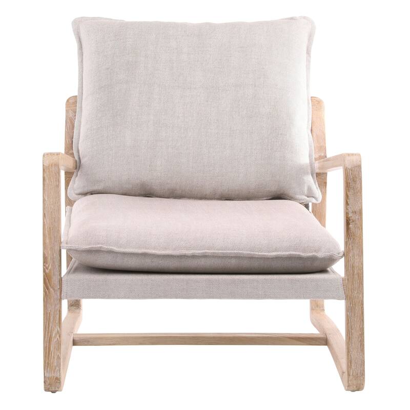 Axel Modern Cotton Upholstered Lounge Occasional Chair, Natural Oak and Cream