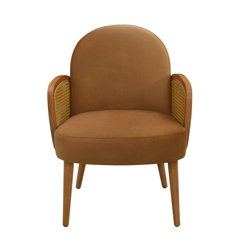 Velvet Accent Chair with Rattan Armrests