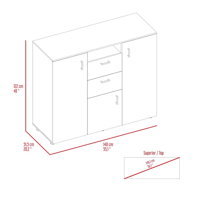 Double Door Cabinet Dresser,2 Drawers, Bedroom, Black