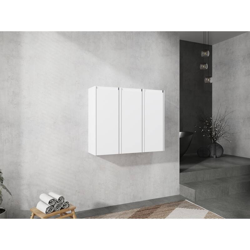 Modern Wall-Mounted Bathroom Side Cabinet with Soft-Close Doors, Floating Design, 6 Storage Compartments, 12-Inch Width