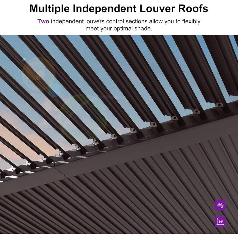 PURPLE LEAF Louvered Pergola Sun Shade Shelter with Adjustable Metal Roof for Patio Hardtop Pergola
