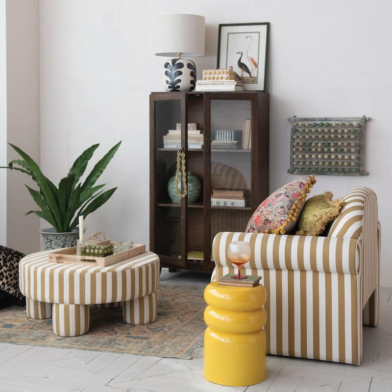Fabric Upholstered Striped Chair - 38.38"L x 32.0"W x 32.63"H