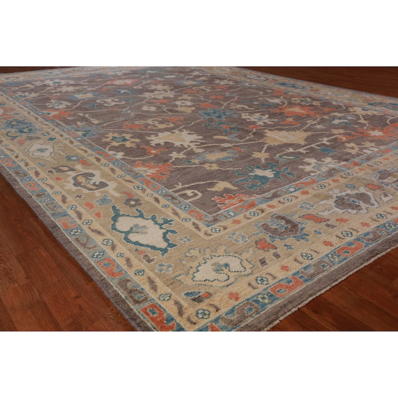 Hand Knotted Oriental 100% Wool Carpet Transitional All-Over Greys & Charcoal Oushak Area Rug - 12' 3'' X 9' 0''