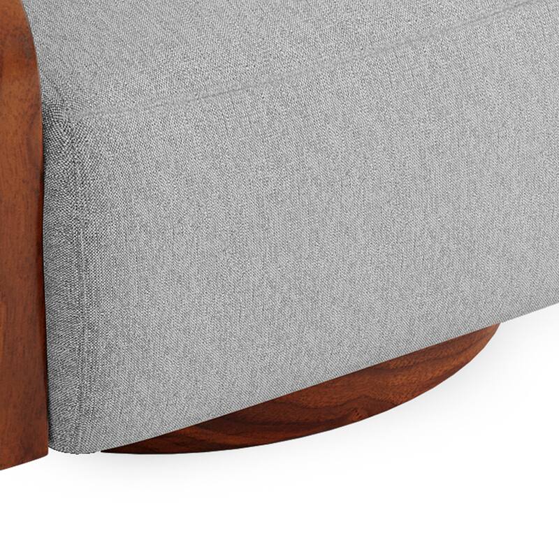 Upholstered Swivel Barrel Chair with Curved Wood Arms