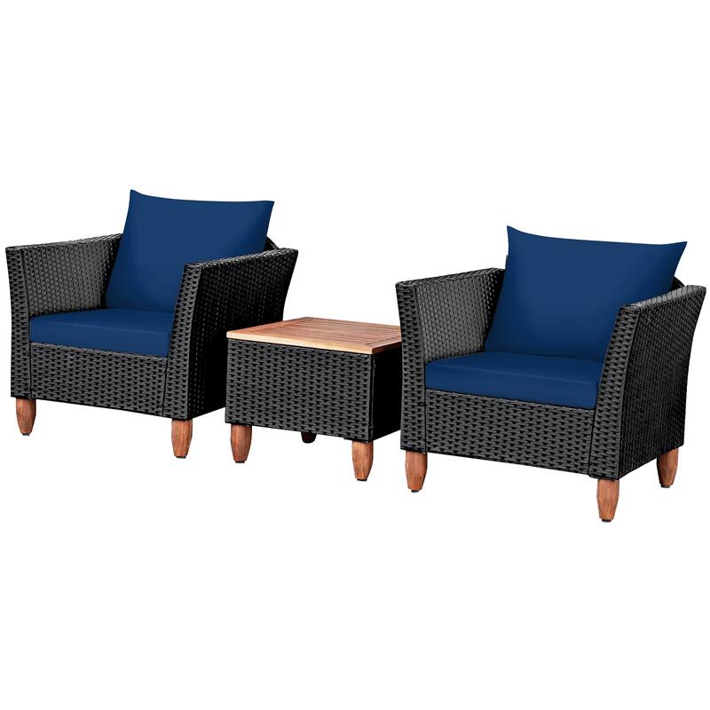 Patio 3-piece Outdoor Wicker Rattan Bistro Chair Set - Navy