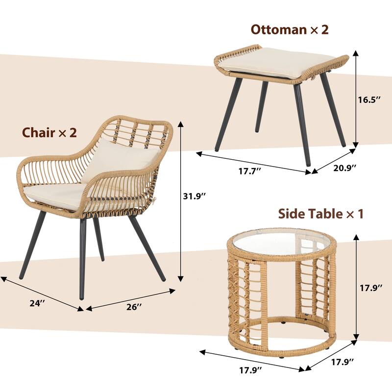 5-Piece Outdoor Wicker Cushioned Conversation Set