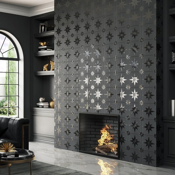 slide 2 of 9, Merola Tile Stella Lustre Midnight 9-3/4" x 9-3/4" Porcelain Wall Tile Case (16 Tiles)