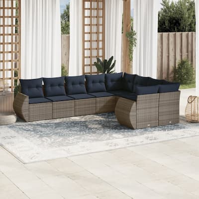 vidaXL 9/10 Piece Patio Sofa Set with Cushions Gray/Brown/Black Poly Rattan - 24.4" x 24.4" x 27.2"