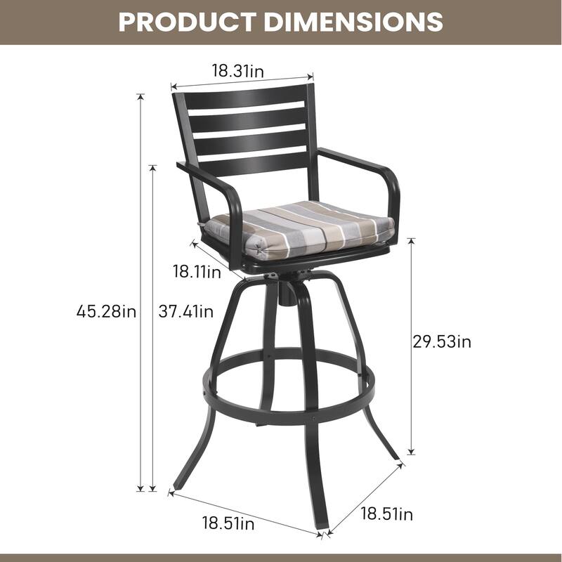 Pellebant Outdoor Patio Swivel Aluminum Bar Stools with Sunbrella Cushion - 18.51 in L x 18.51 in W x 45.28 in H