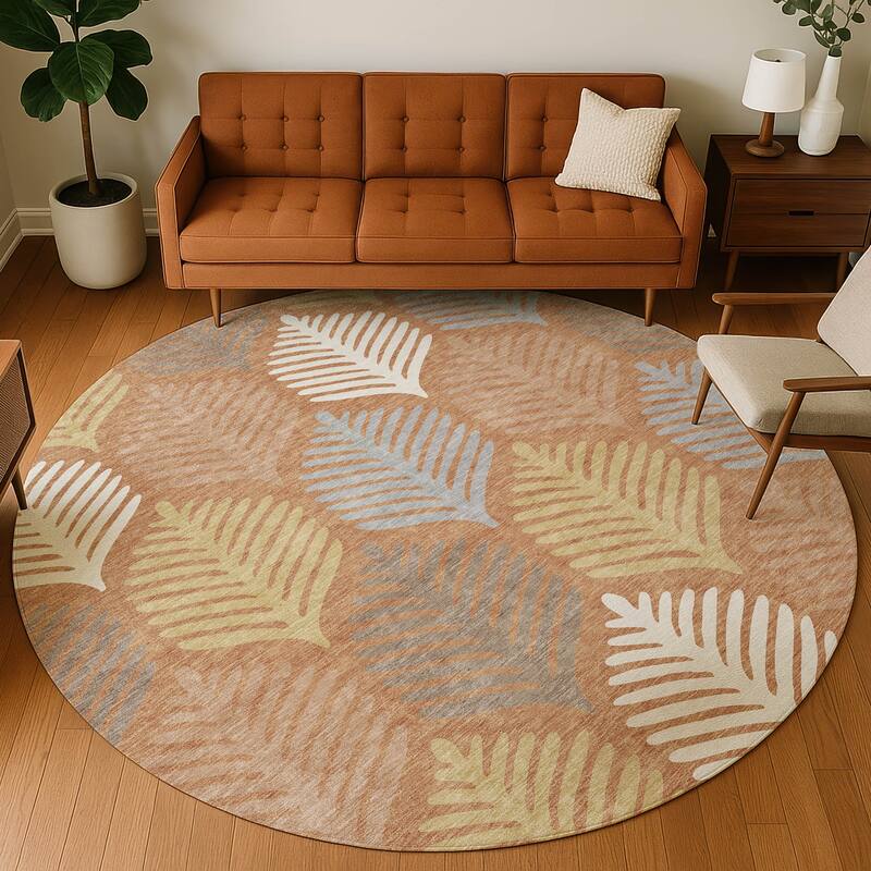 Machine Washable Indoor/ Outdoor Modern Fern Chantille Rug