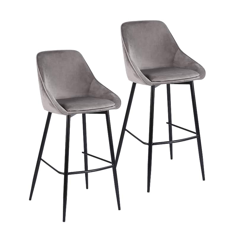 Porthos Home Ugo Bar Stools Set of 2, Velvet Upholstery, Iron Legs - Grey