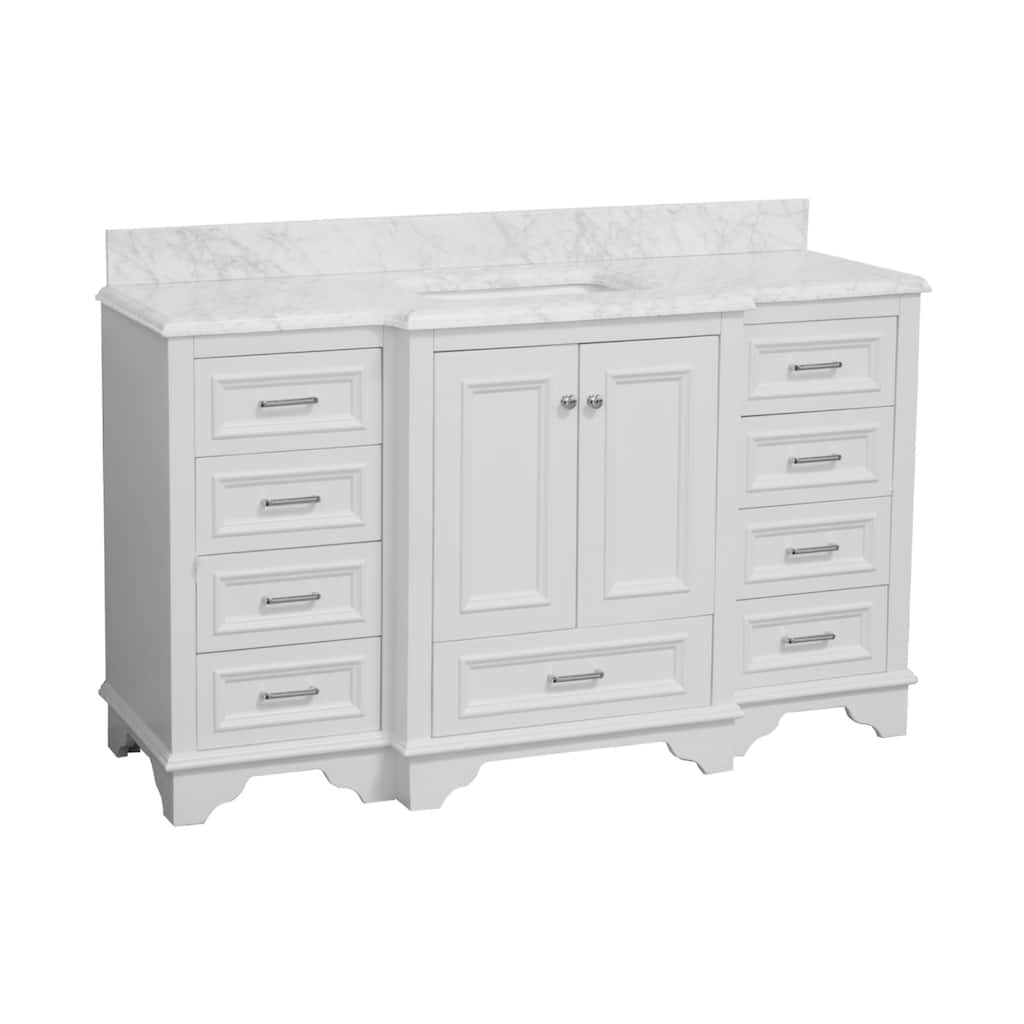 KitchenBathCollection Nantucket 60" Single Bathroom Vanity with Carrara Marble Top