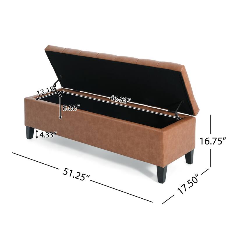 PU Leather Button-Tufted Storage Ottoman with Birch Wood Legs