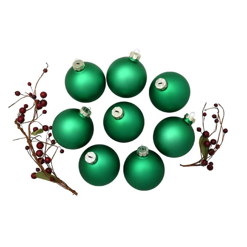 Matte Glass Christmas Ball Ornaments - 3.25" (80mm) - Green - 8ct