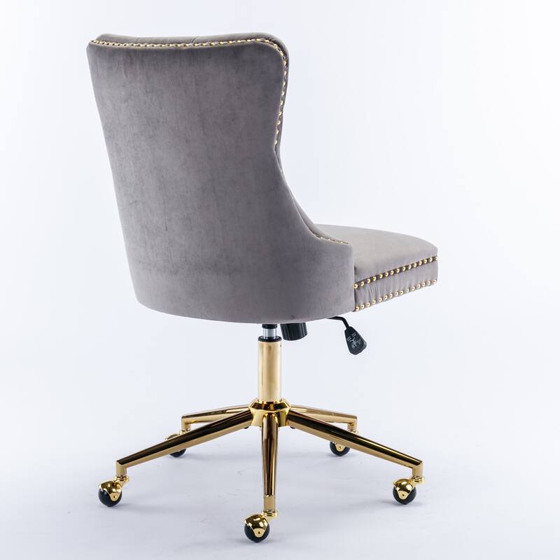 GDF Studio - Modern Velvet Tufted Upholstered Office Chair with Golden Metal Base with Nailhead Trim and Triple-Elastic Cushion