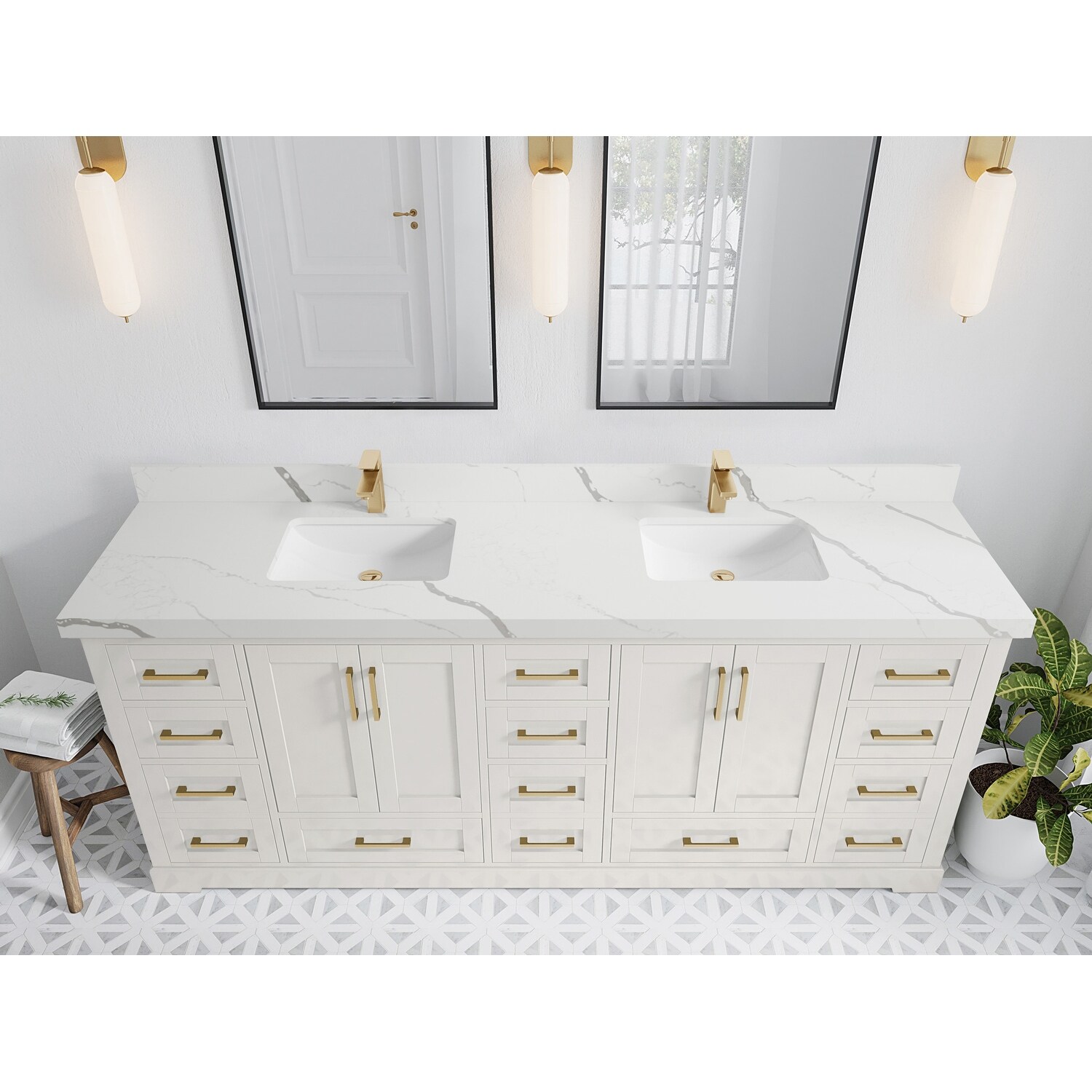Willow Collections 84 in. W x 22 in. D Boston Double Bowl Sink Bathroom Vanity with Countertop