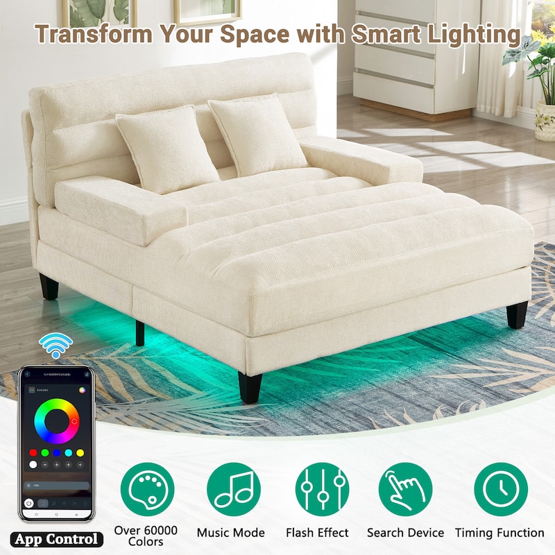 Smart Adjustable Chenille Chaise Lounge Sofa with RGB LED Lights by Harper&Bright Designs