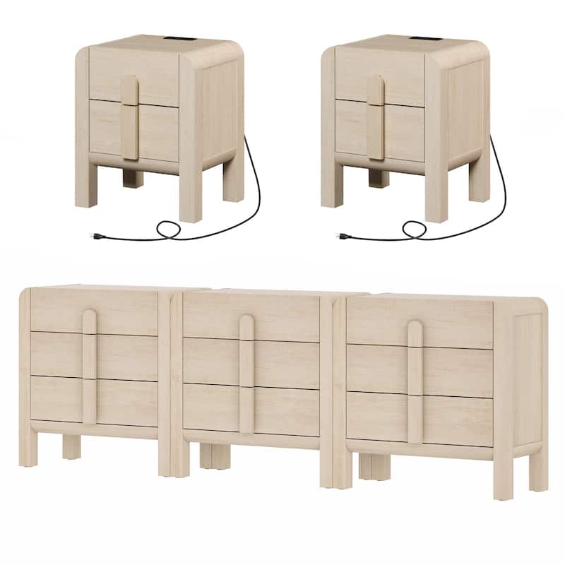 WAMPAT 5 Pcs Bedroom Set,9 Drawer Dresser And Nightstand Sets For Bedroom, Night Stand Set Of 2, 9 Drawer Dresser