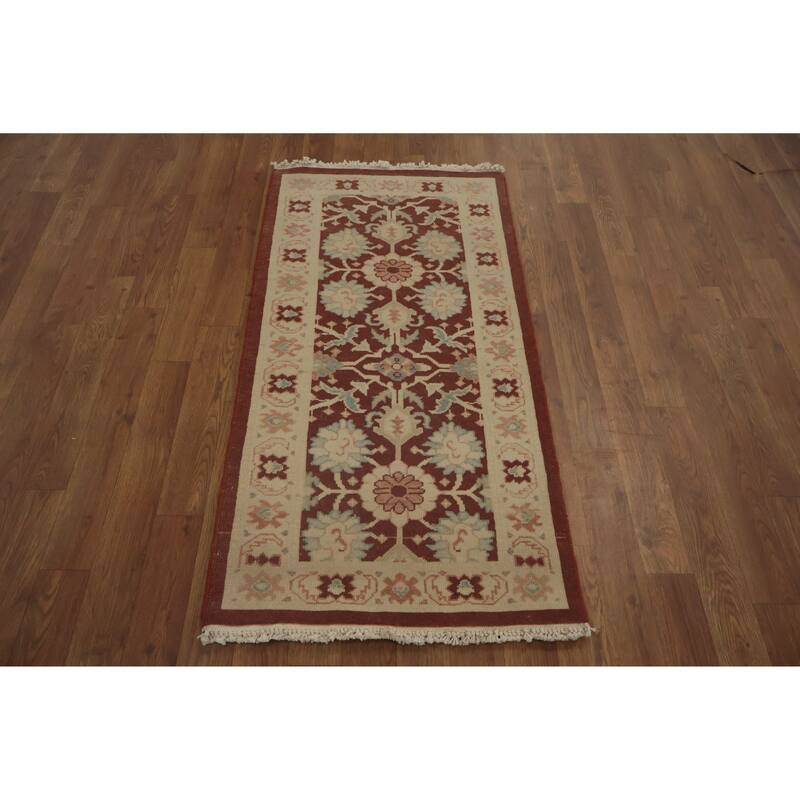 Hand Knotted Oriental 100% Wool Carpet Traditional All-Over Oranges & Rust Ziegler Area Rug - 4' 0'' X 2' 0''