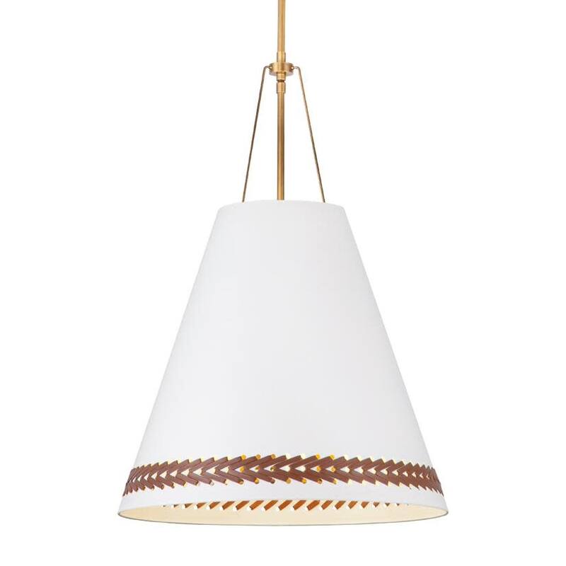 Alora Lighting PD342020 Brickell 3 Light 20" Wide Pendant - Matte White / Hazelnut Leather