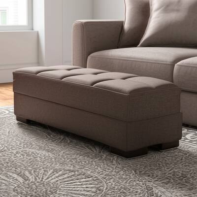 HomeRoots 52" Brown Chenille Tufted Storage Ottoman