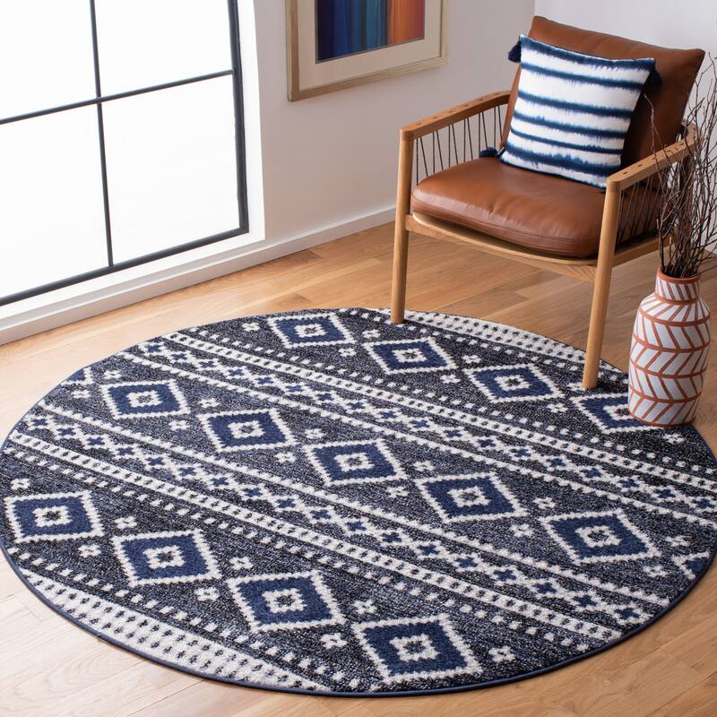 SAFAVIEH Adirondack Meili Moroccan Boho Rug - 6' Round - Dark Grey/Ivory