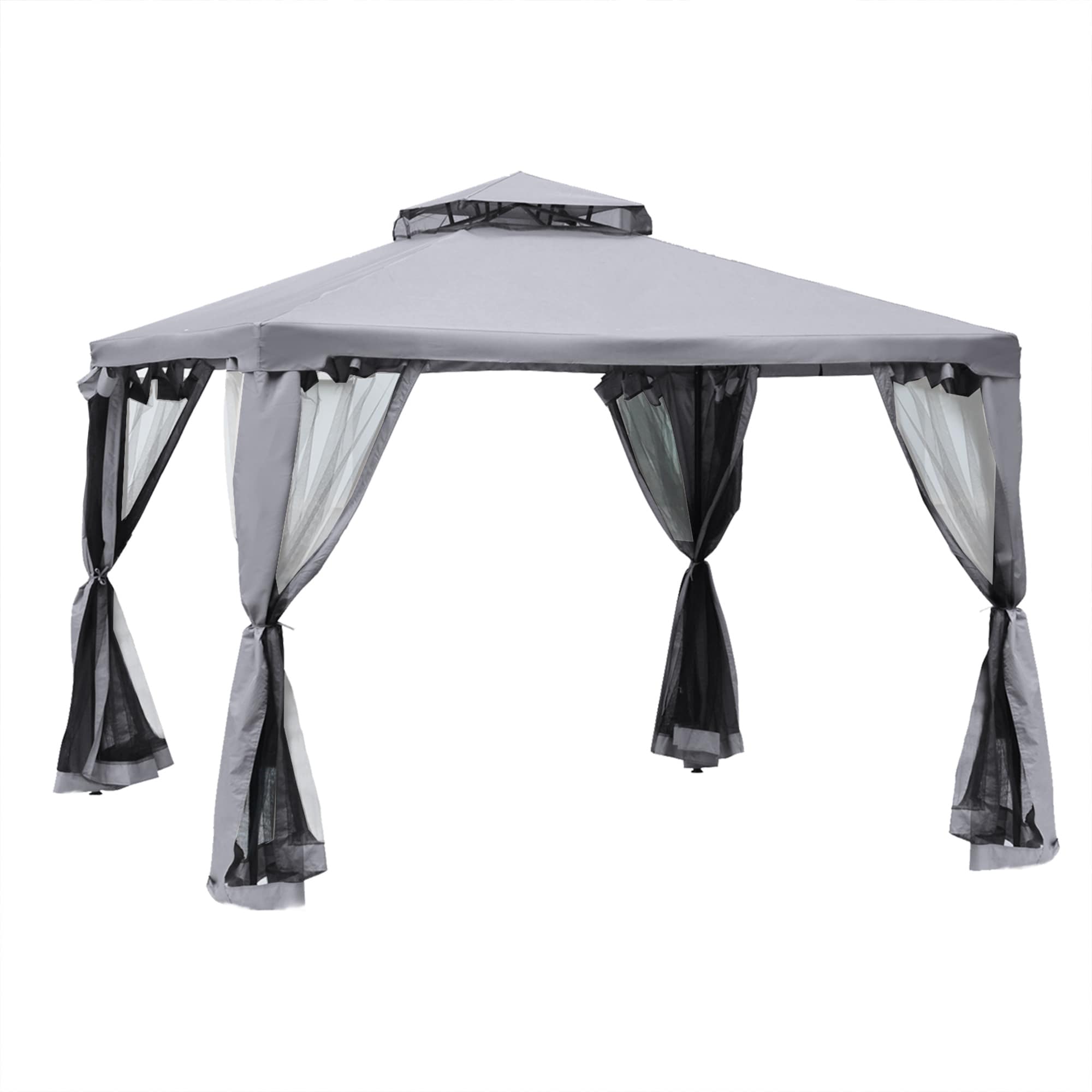 9.6' x 9.6' Outdoor Patio Gazebo with 2-Tier Roof, Netting, and Steel Frame for Garden, Lawn, and Deck