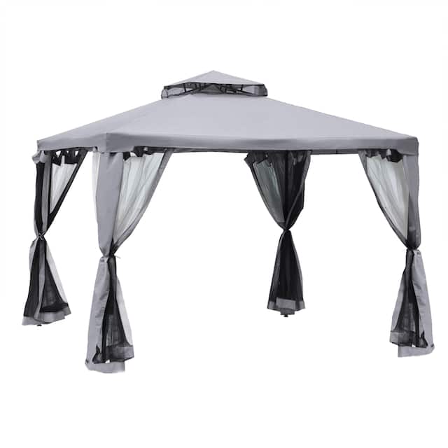 Outsunny 9.5' x 9.5' Patio Gazebo Outdoor Pavilion 2 Tire Roof Canopy Shelter Garden Event Party Tent Yard Sun Shade Steel Frame