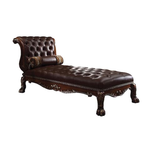 Upholstered Chaise with Pillow in Cherry Oak