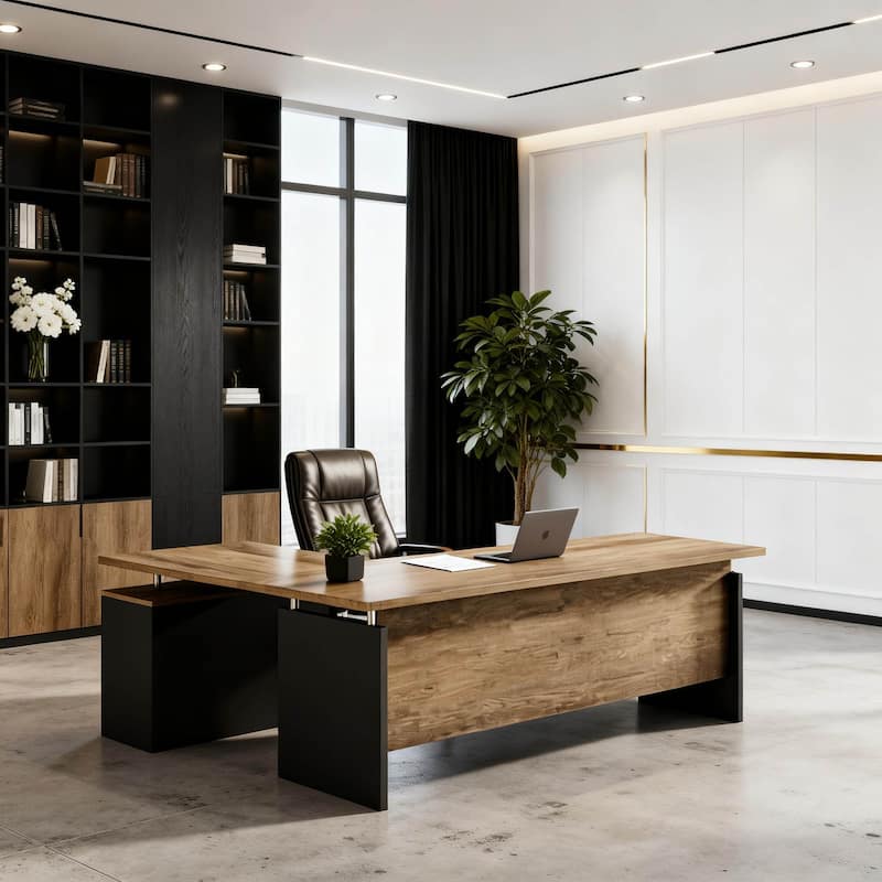 WESOME 63-inch L Shaped Executive Desk, Industrial Modern Office Desk with 3 Storage Drawers - 62.99" - Multi