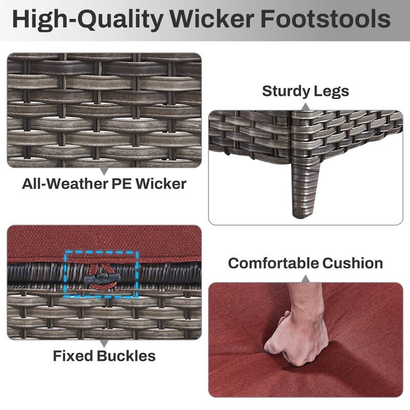 Gymojoy Outdoor Wicker Ottomans, Durable & Weather-Resistant with Olefin Cushions