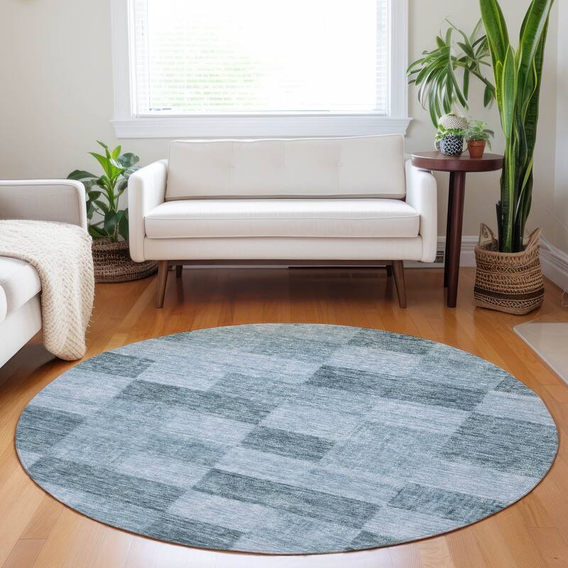 Machine Washable Indoor/ Outdoor Checker Chantille Rug - Denim - 8' x 8'