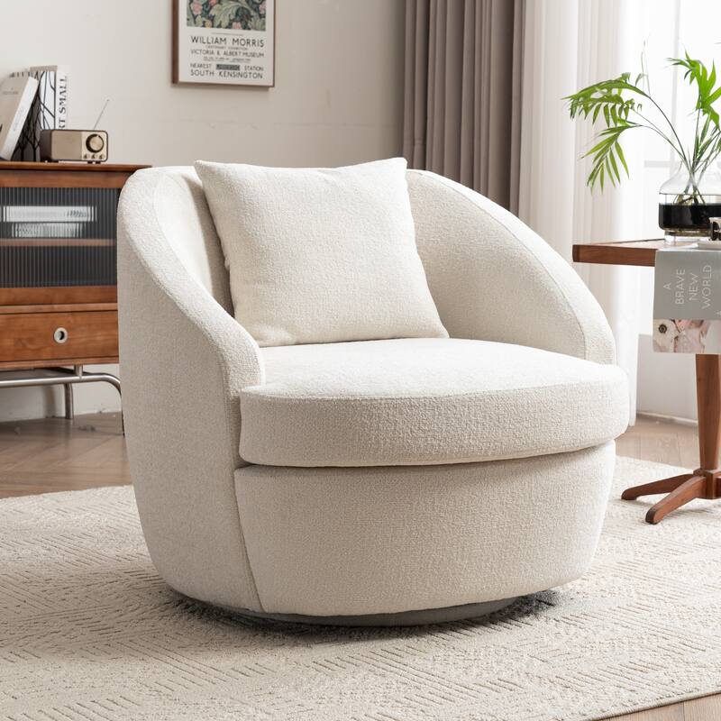 Swivel Upholstered Accent Chair With Lumbar Pillow, Barrel Chair