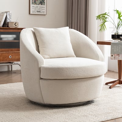 Swivel Upholstered Accent Chair With Lumbar Pillow, Barrel Chair