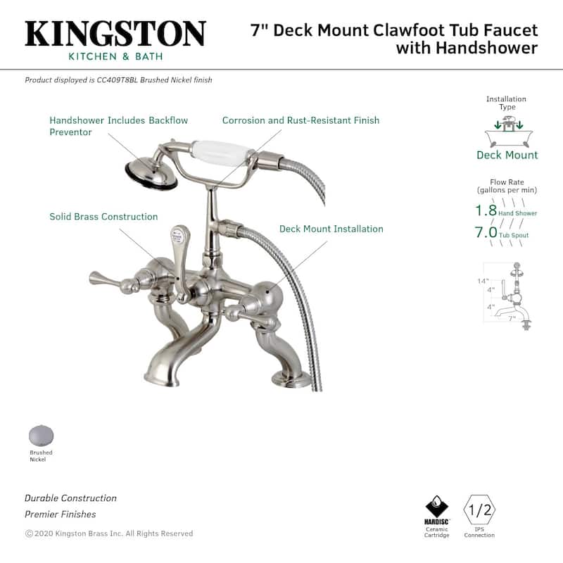 Kingston Brass Deck Mounted Clawfoot Tub Filler with Built-In Diverter