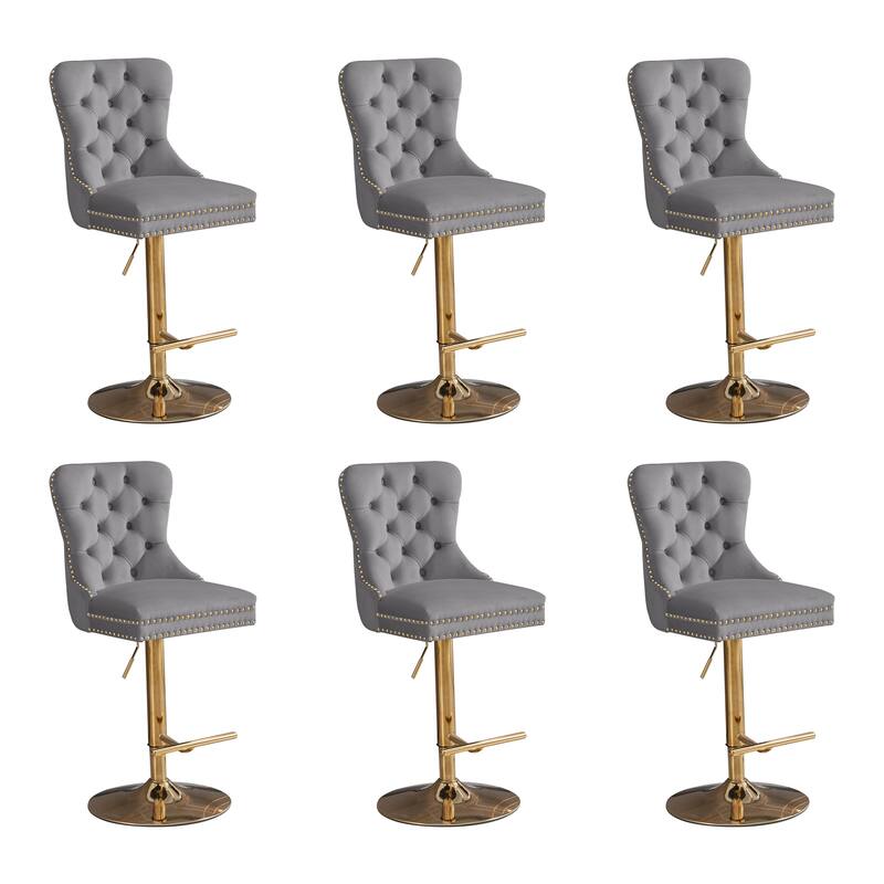 Thick Golden Swivel Velvet Bar Stools Set of 6