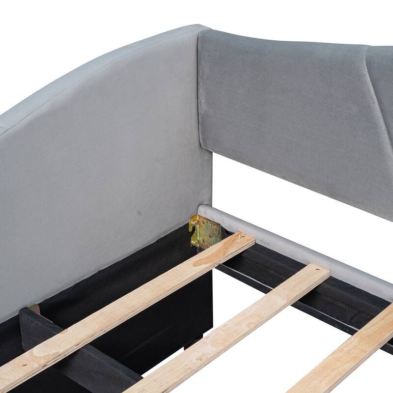 Twin Size Daybed Frame Rays Pattern Design Velvet Upholstered Daybed with 2 Drawers or Trundle, Wood Slat Support