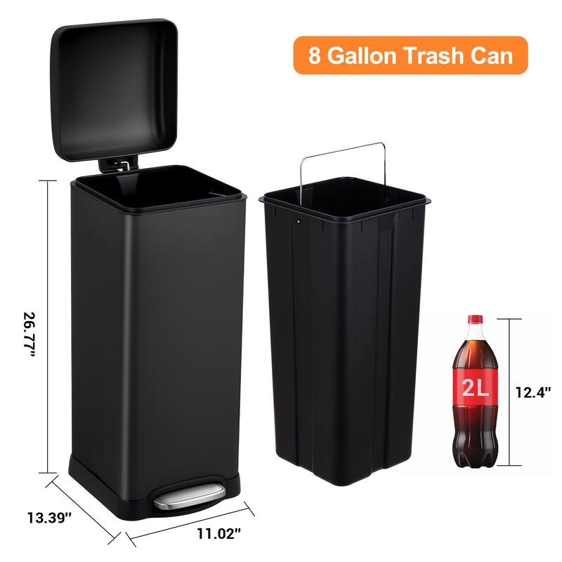 8 Gallon Step Trash Can, with Removable Inner Bucket