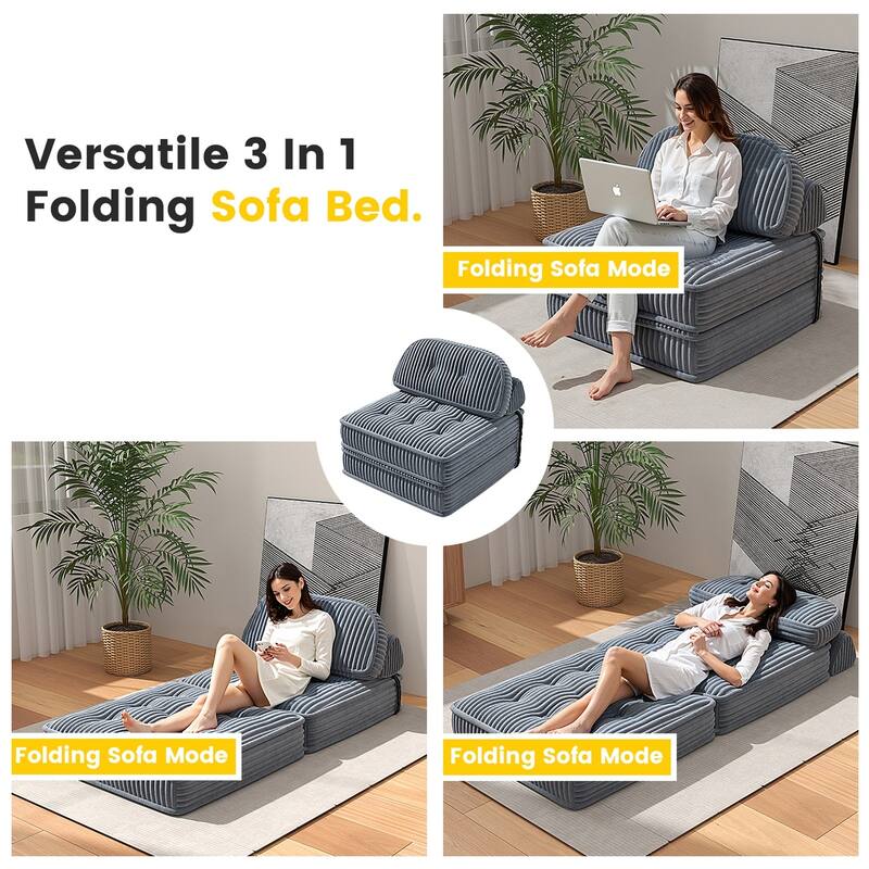 Folding Sofa Bed, Convertible Sleeper Chair with Pillow Foldable Mattress, Portable Fold Out Chair Bed Floor Sofa Lounge