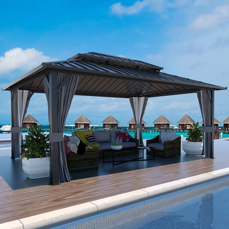 VEIKOUS Outdoor Aluminum Double Hardtop Gazebo Pergolas for Patio Lawn and Garden