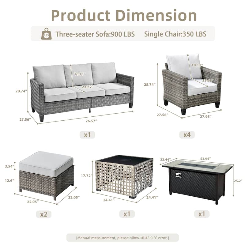 OVIOS 9 Pieces Patio Furniture Set with Solar-Powered Table & 54" Fire Table