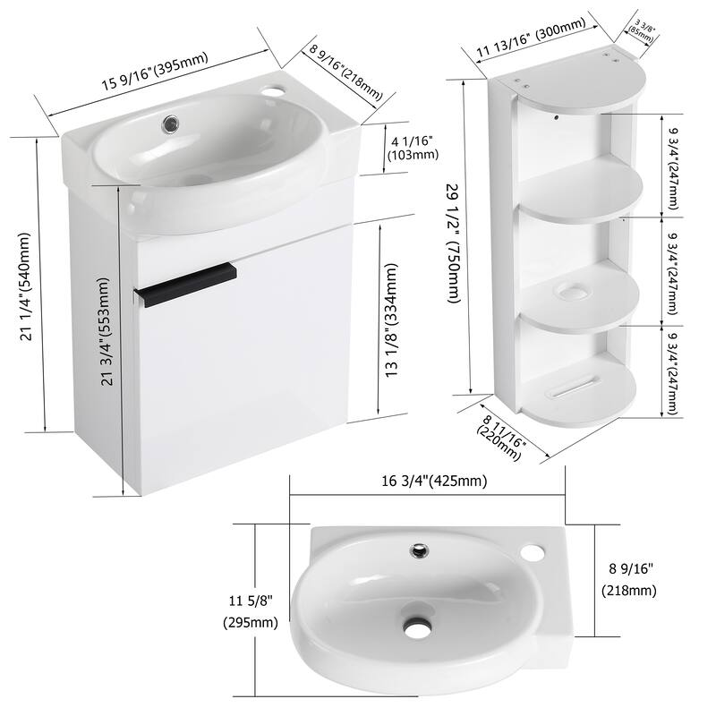 Compact Bathroom Vanity with Sink, Oval Single Ceramic Sink Bathroom Cabinet for Small Bathroom