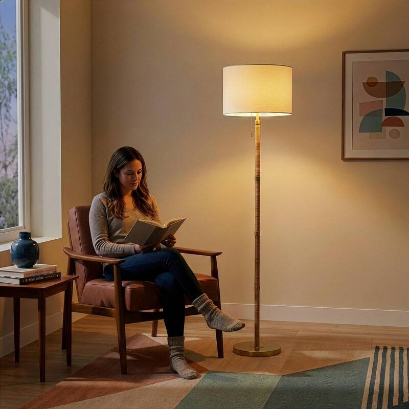 Natural Radiance Wood and Rattan Floor Lamp