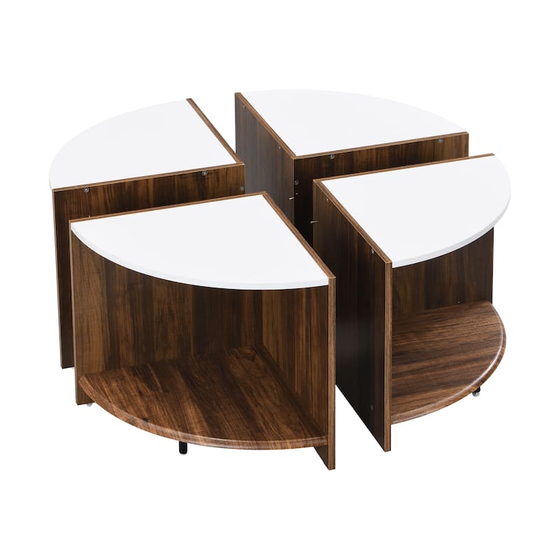 Industrial Round Coffee Table Double Layer Coffee Table with Storage Space, for Living Room Garden, White